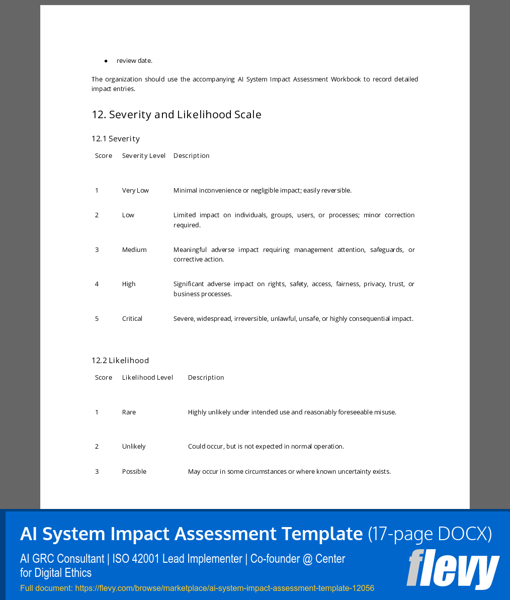 AI System Impact Assessment Template (17-page Word document) Preview Image