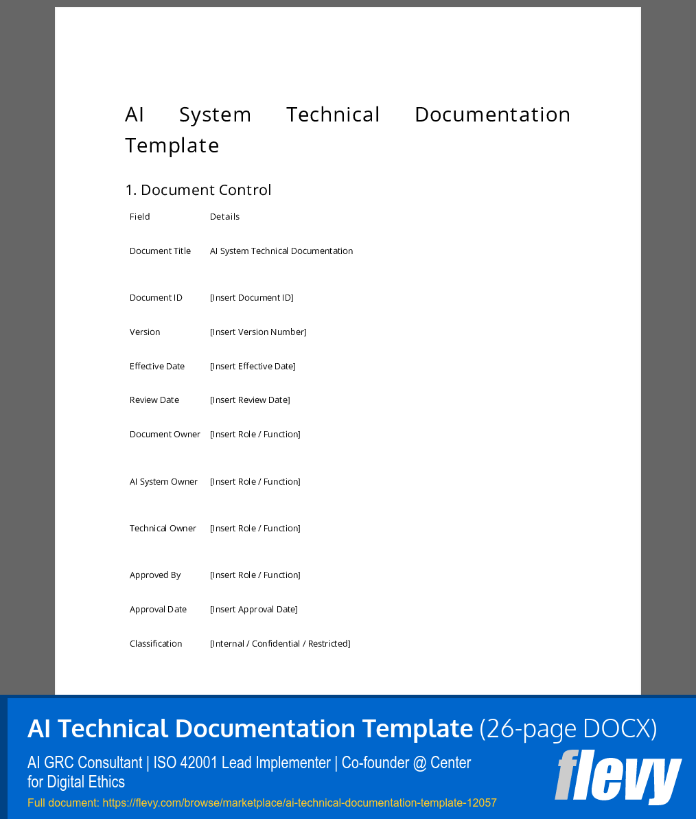 AI Technical Documentation Template (26-page Word document) Preview Image