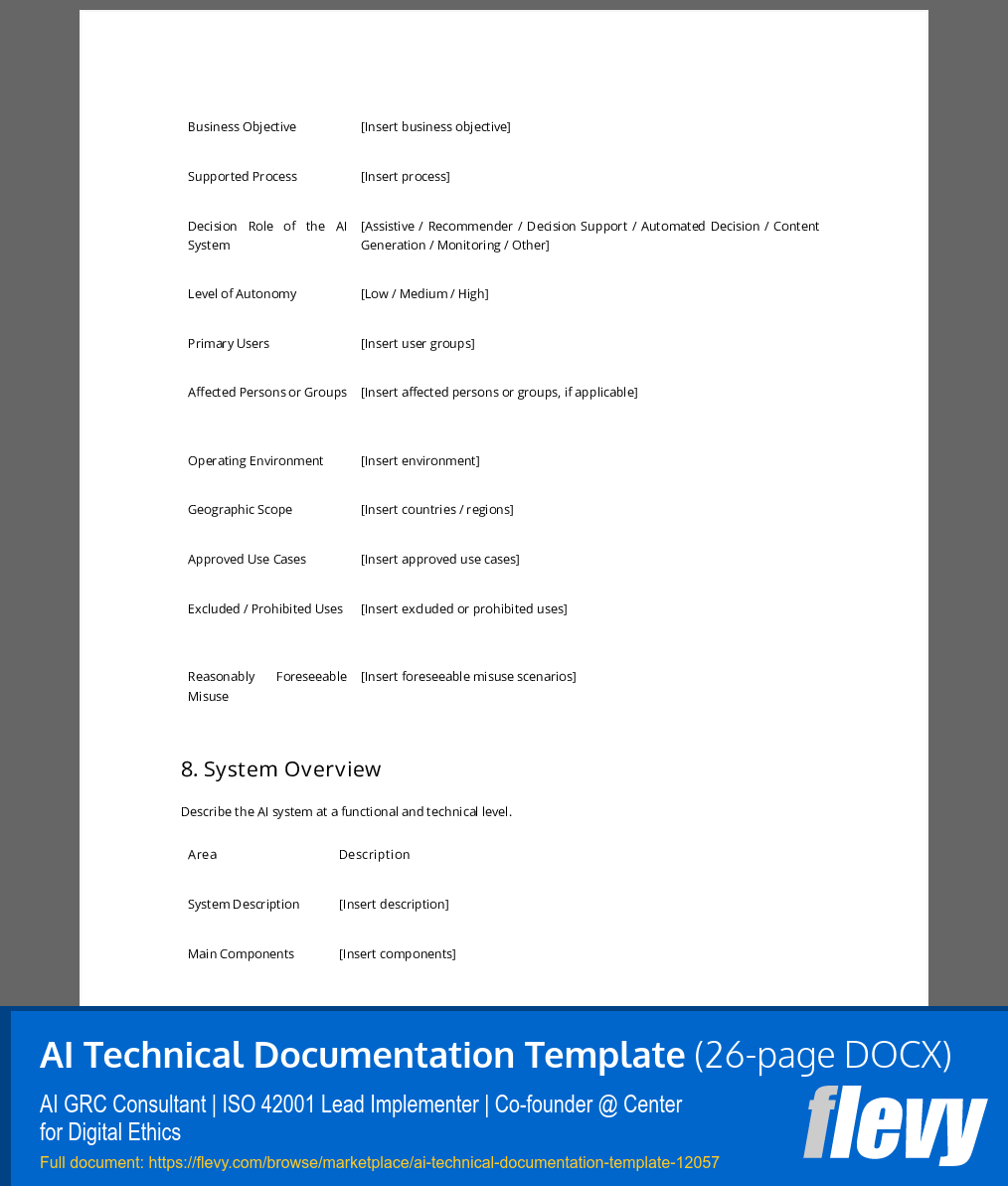 AI Technical Documentation Template (26-page Word document) Preview Image