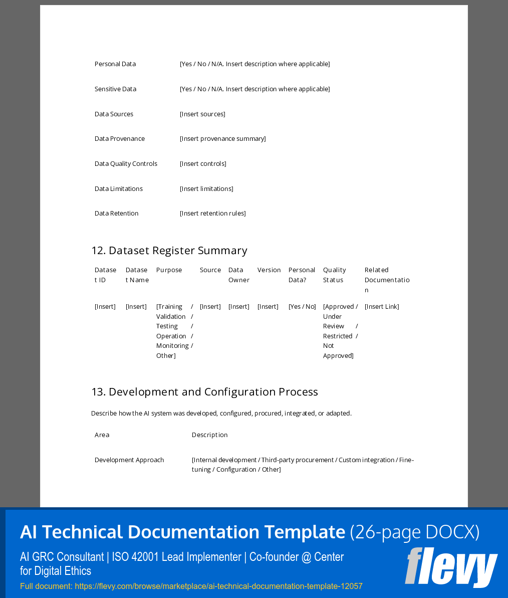 AI Technical Documentation Template (26-page Word document) Preview Image