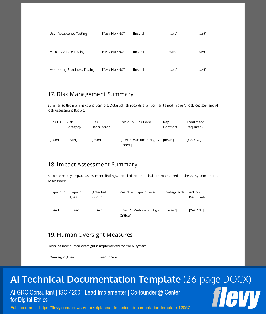 AI Technical Documentation Template (26-page Word document) Preview Image