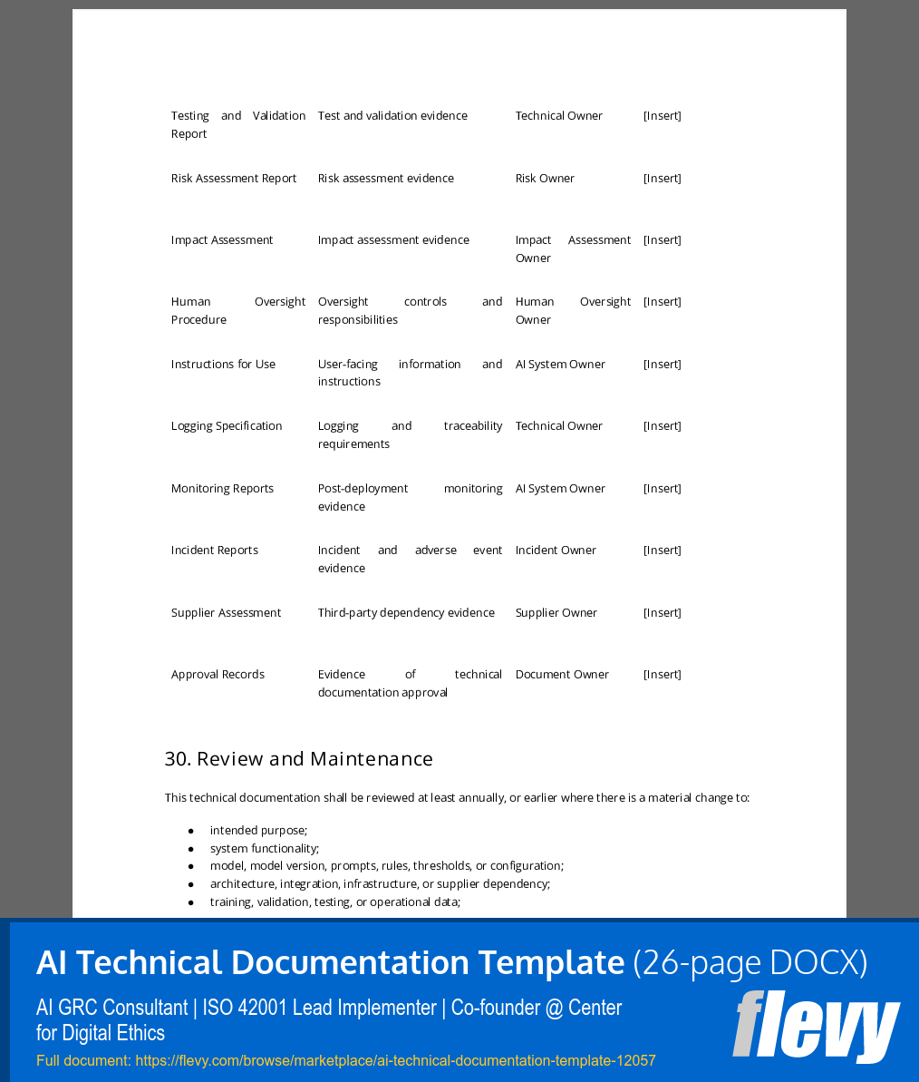 AI Technical Documentation Template (26-page Word document) Preview Image
