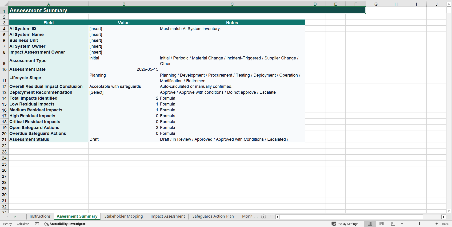 AI System Impact Assessment Workbook (Excel template (XLSX)) Preview Image