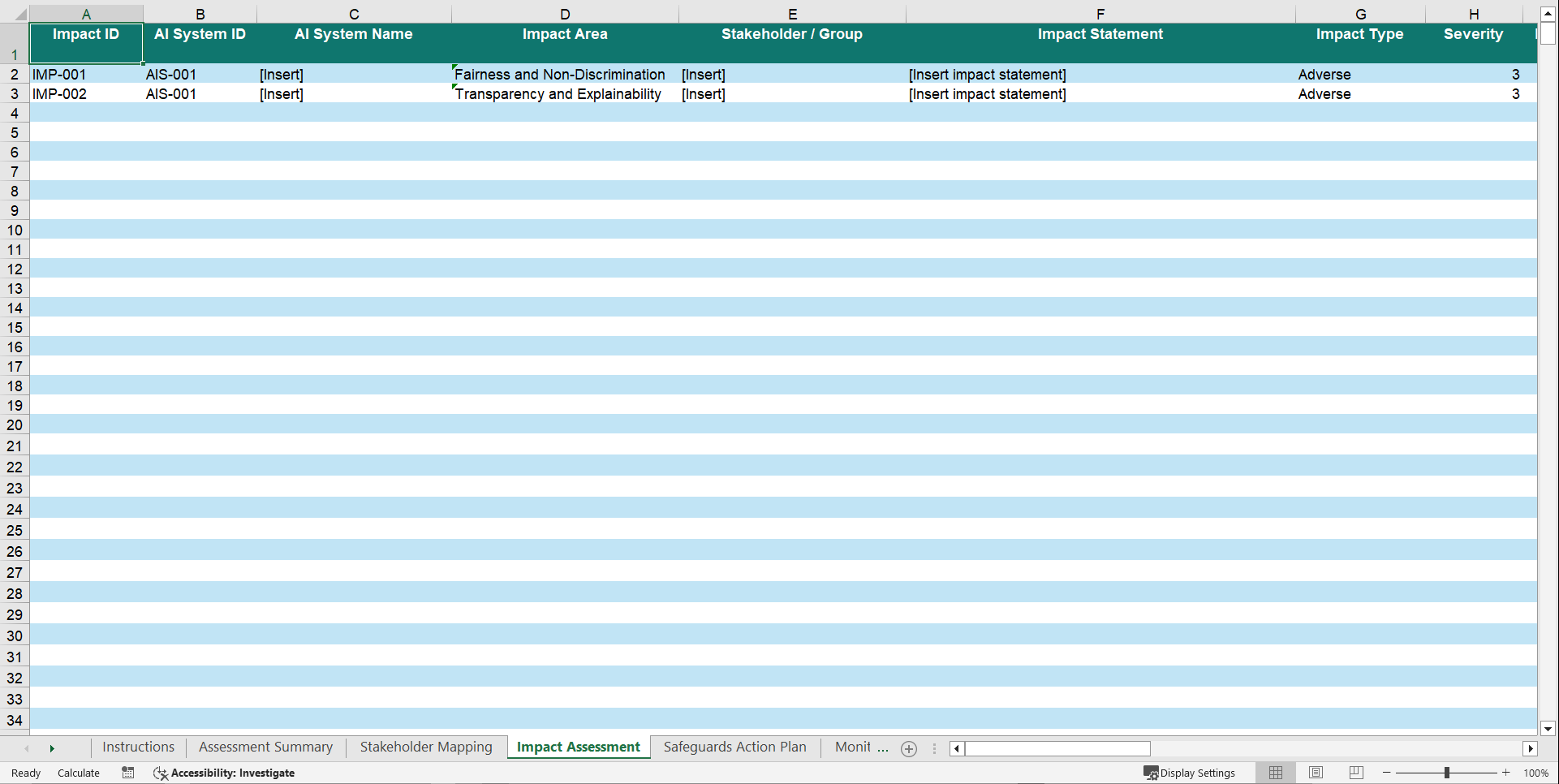 AI System Impact Assessment Workbook (Excel template (XLSX)) Preview Image