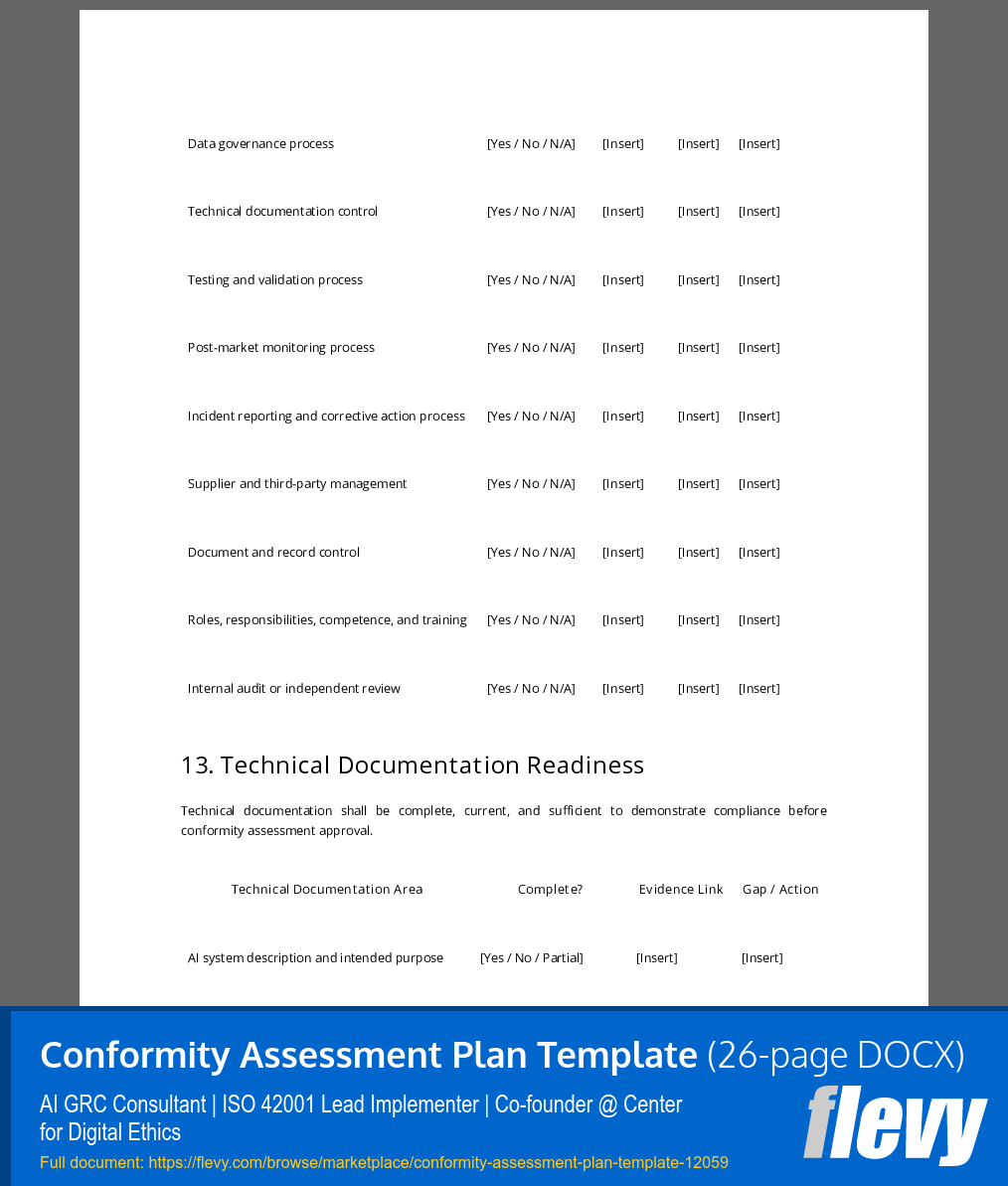 Conformity Assessment Plan Template (26-page Word document) Preview Image