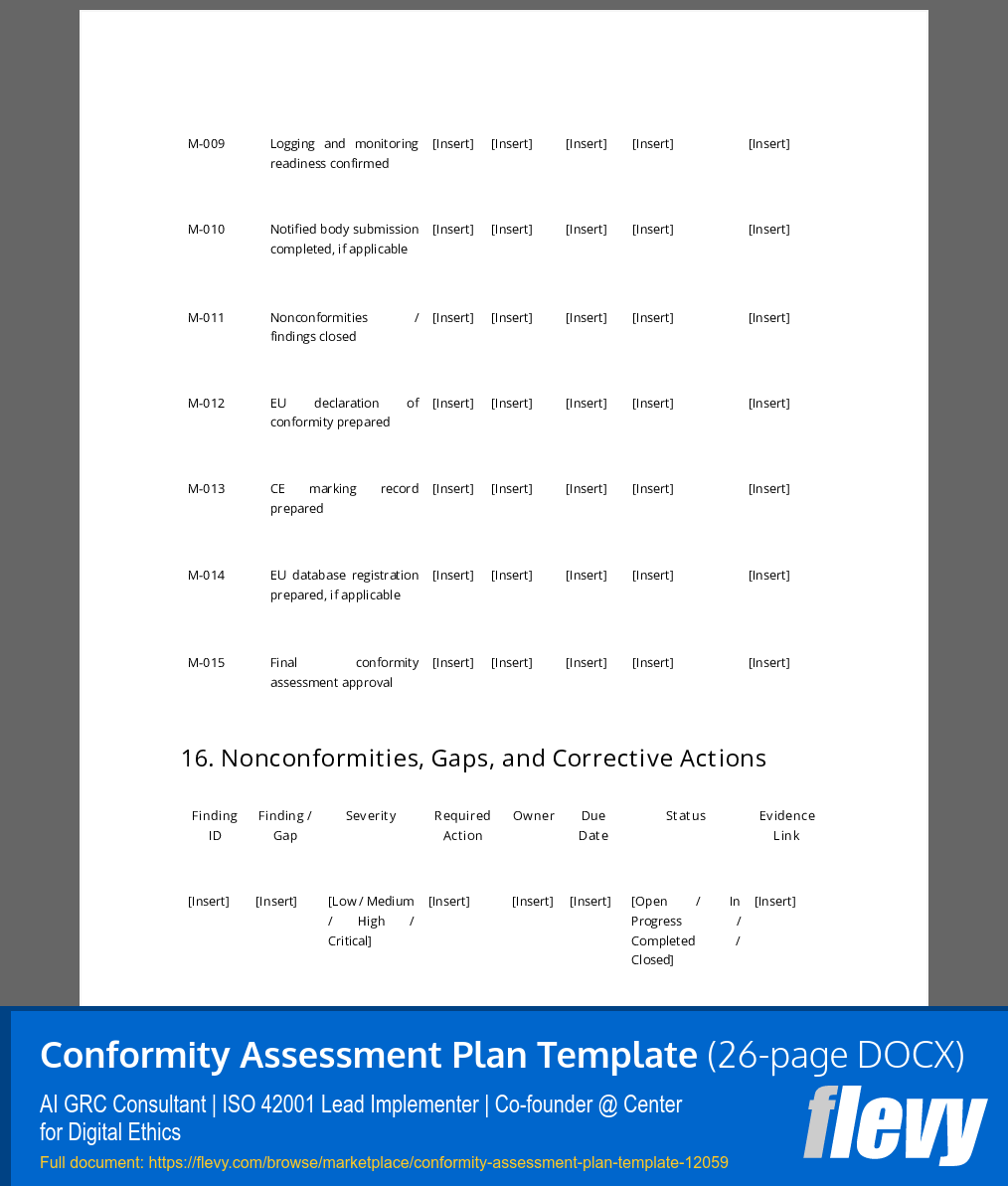 Conformity Assessment Plan Template (26-page Word document) Preview Image