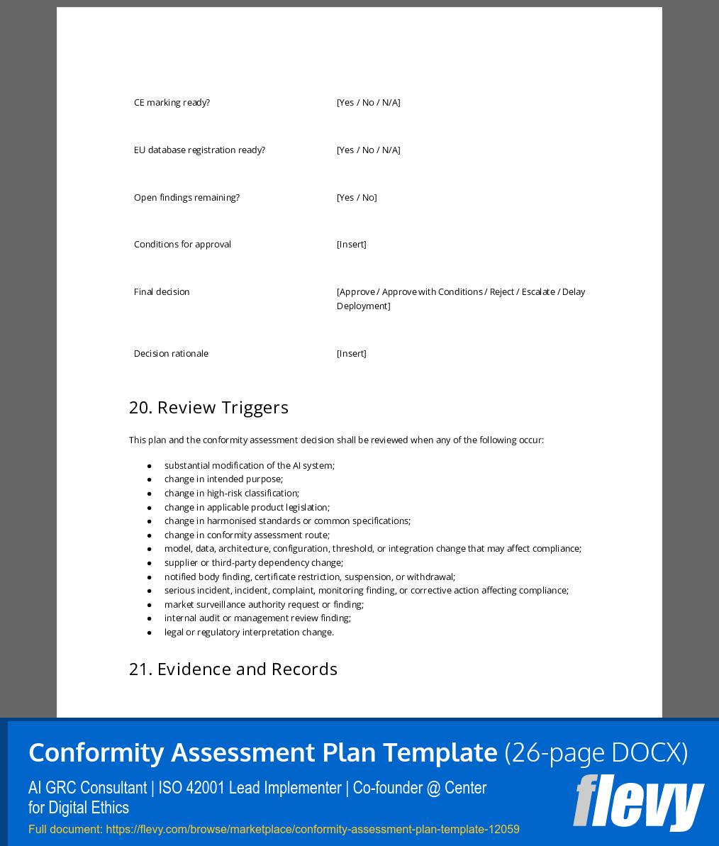 Conformity Assessment Plan Template (26-page Word document) Preview Image