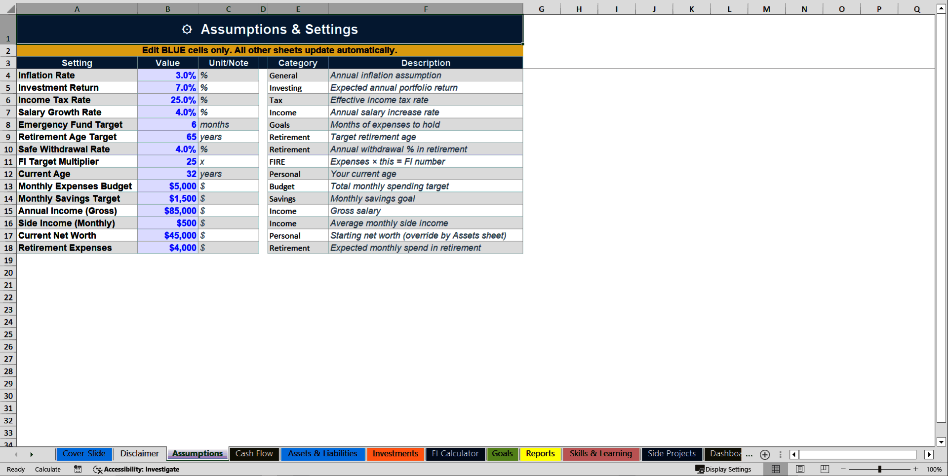 Personal Finance Toolkit (Excel template (XLSX)) Preview Image