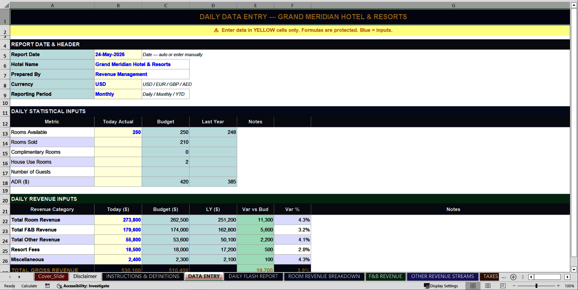 Hotel Daily Report Toolkit (Excel template (XLSX)) Preview Image