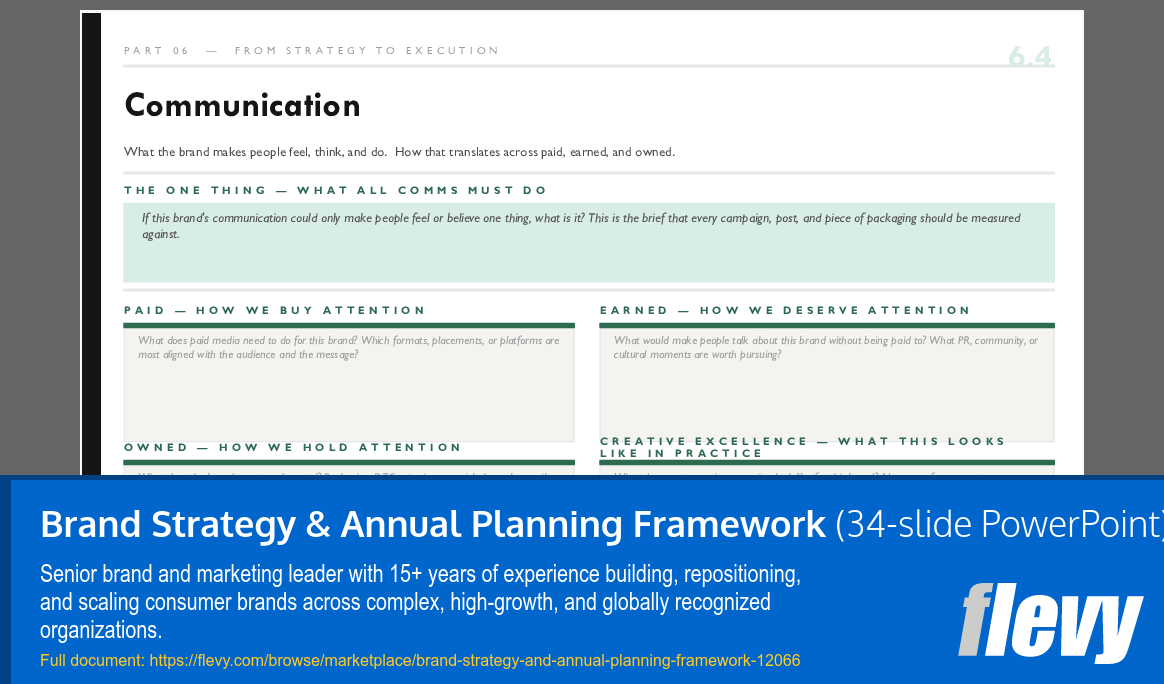 Brand Strategy & Annual Planning Framework (34-slide PPT PowerPoint presentation template (PPTX)) Preview Image