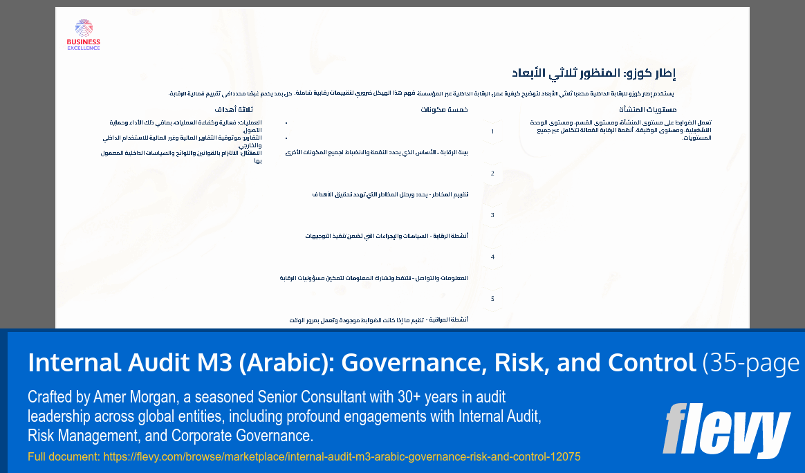 Internal Audit M3 (Arabic): Governance, Risk, and Control (35-page PDF document) Preview Image