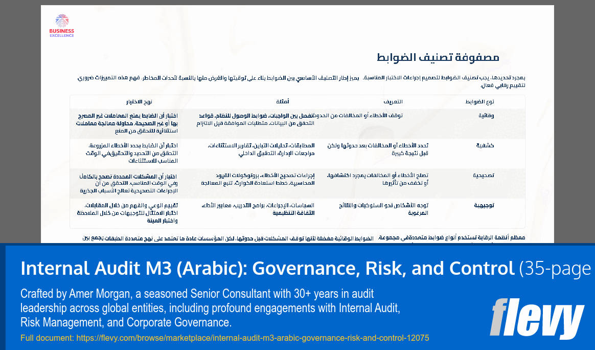 Internal Audit M3 (Arabic): Governance, Risk, and Control (35-page PDF document) Preview Image