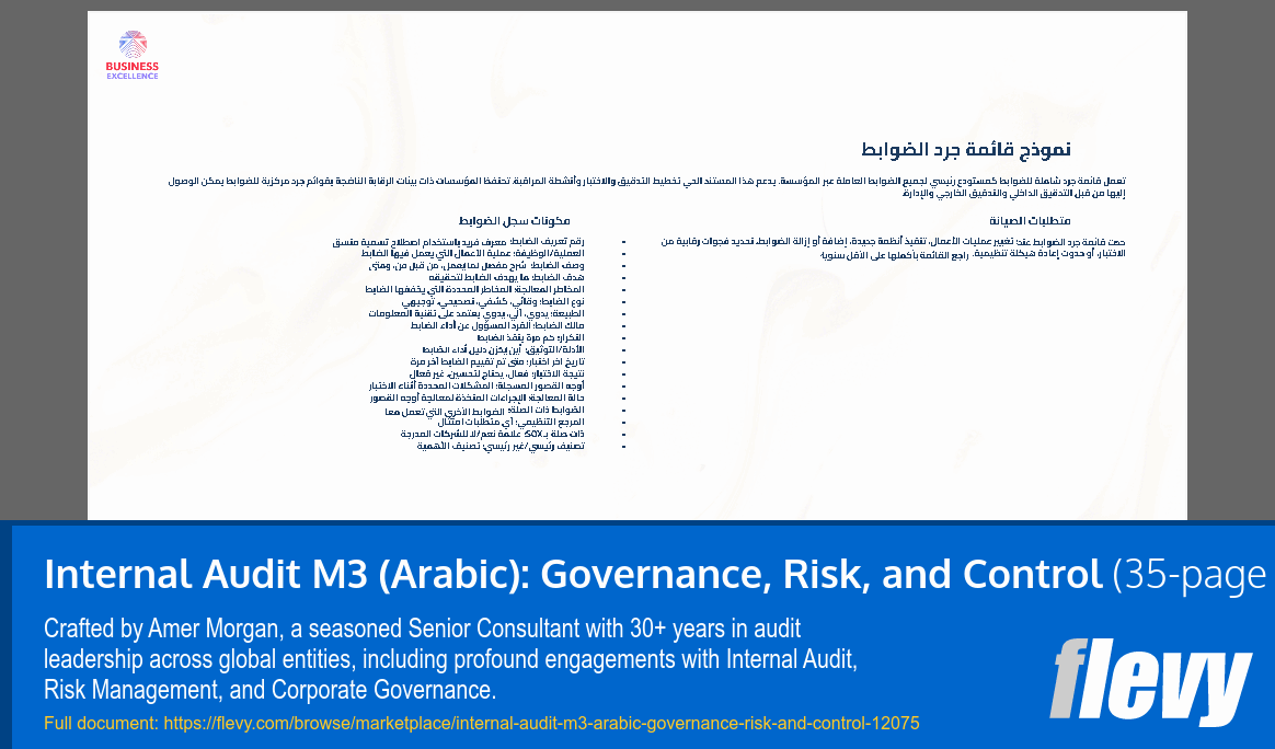 Internal Audit M3 (Arabic): Governance, Risk, and Control (35-page PDF document) Preview Image