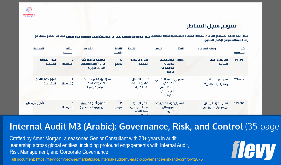 Internal Audit M3 (Arabic): Governance, Risk, and Control (35-page PDF document) Preview Image