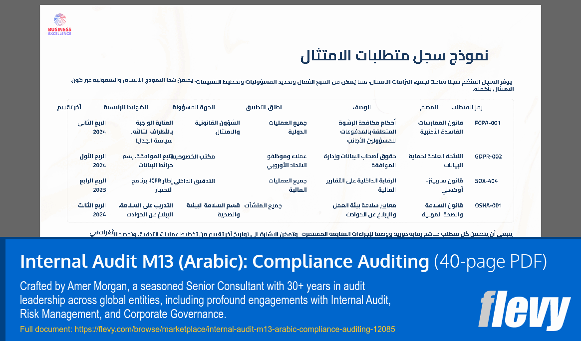 Internal Audit M13 (Arabic): Compliance Auditing (40-page PDF document) Preview Image