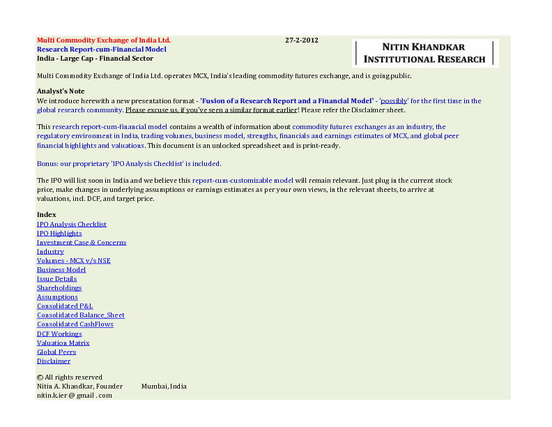 World's First Research Report-cum-Financial Model (Customizable) (Excel template (XLSX)) Preview Image