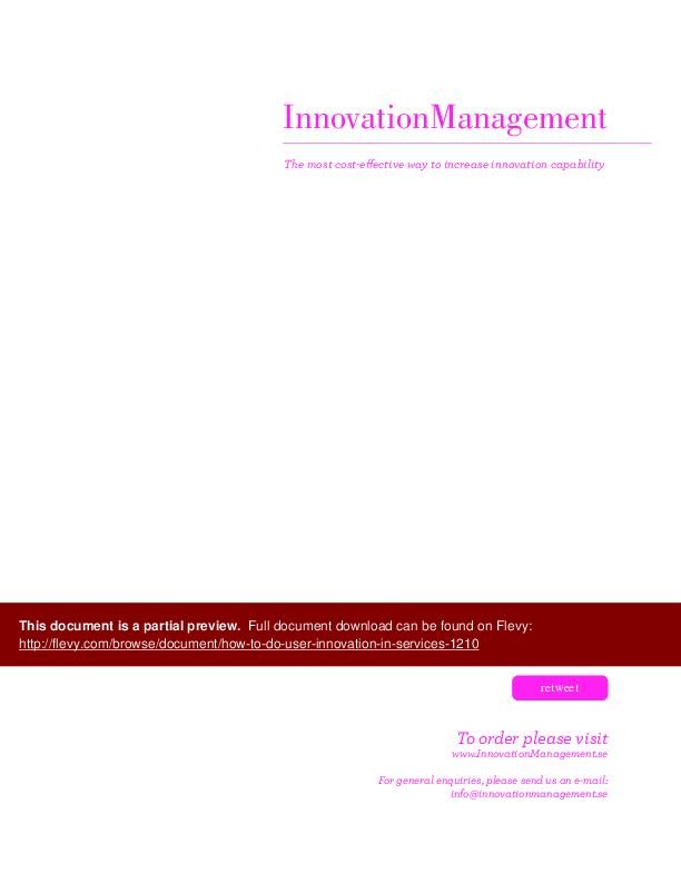 This is a partial preview of How to Do User Innovation in Services (13-page PDF document). Full document is 13 pages. 