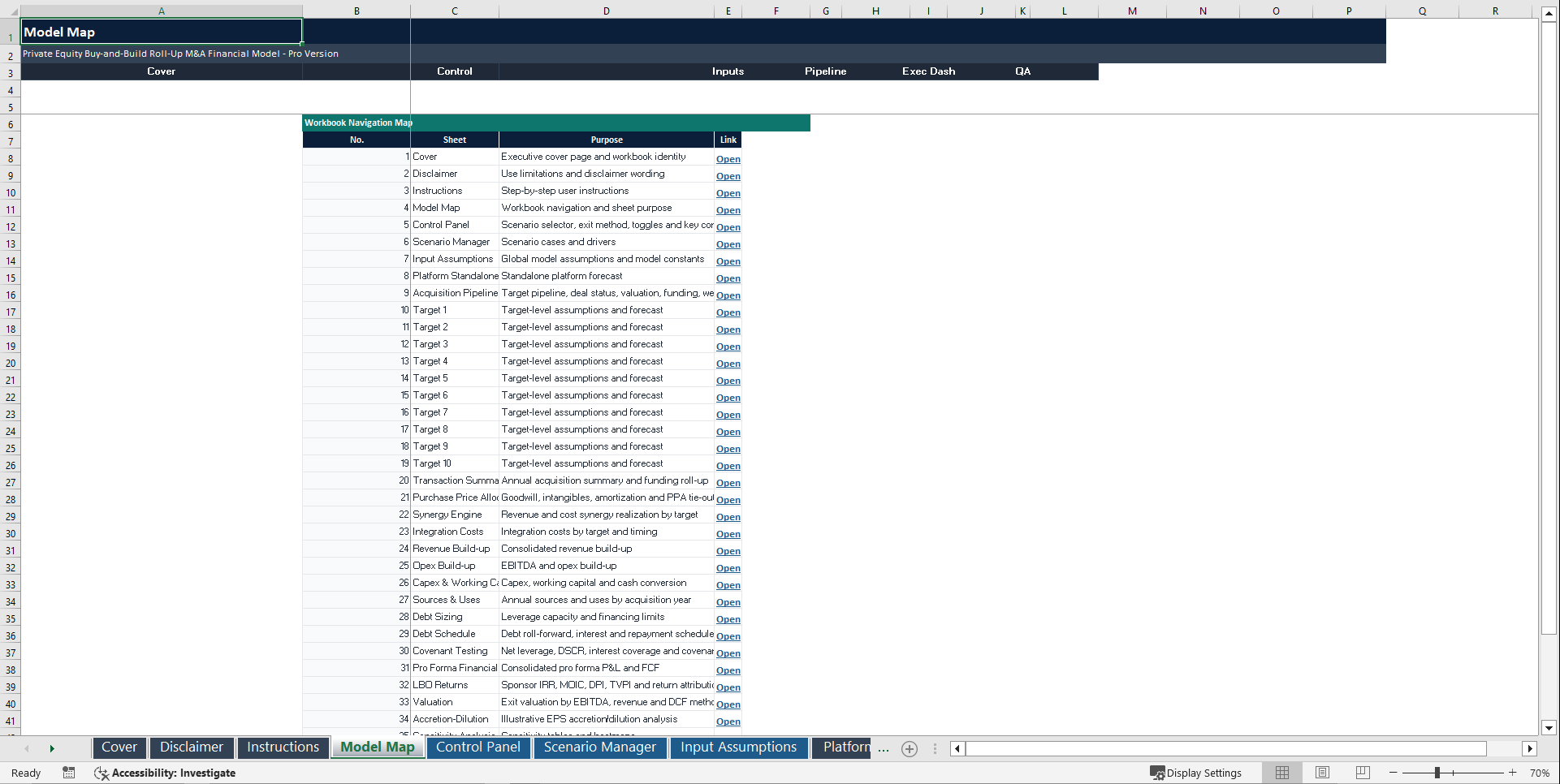 Private Equity Buy-and-Build Roll-Up M&A Financial Model (Excel template (XLSX)) Preview Image