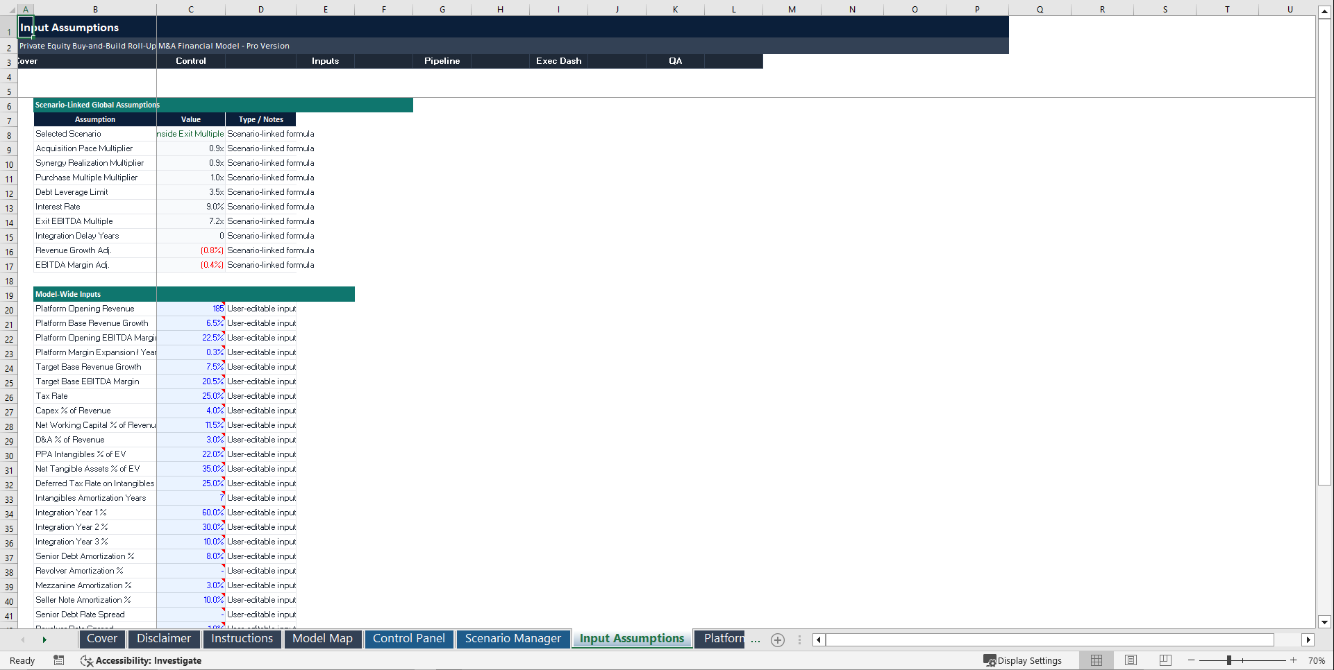 Private Equity Buy-and-Build Roll-Up M&A Financial Model (Excel template (XLSX)) Preview Image