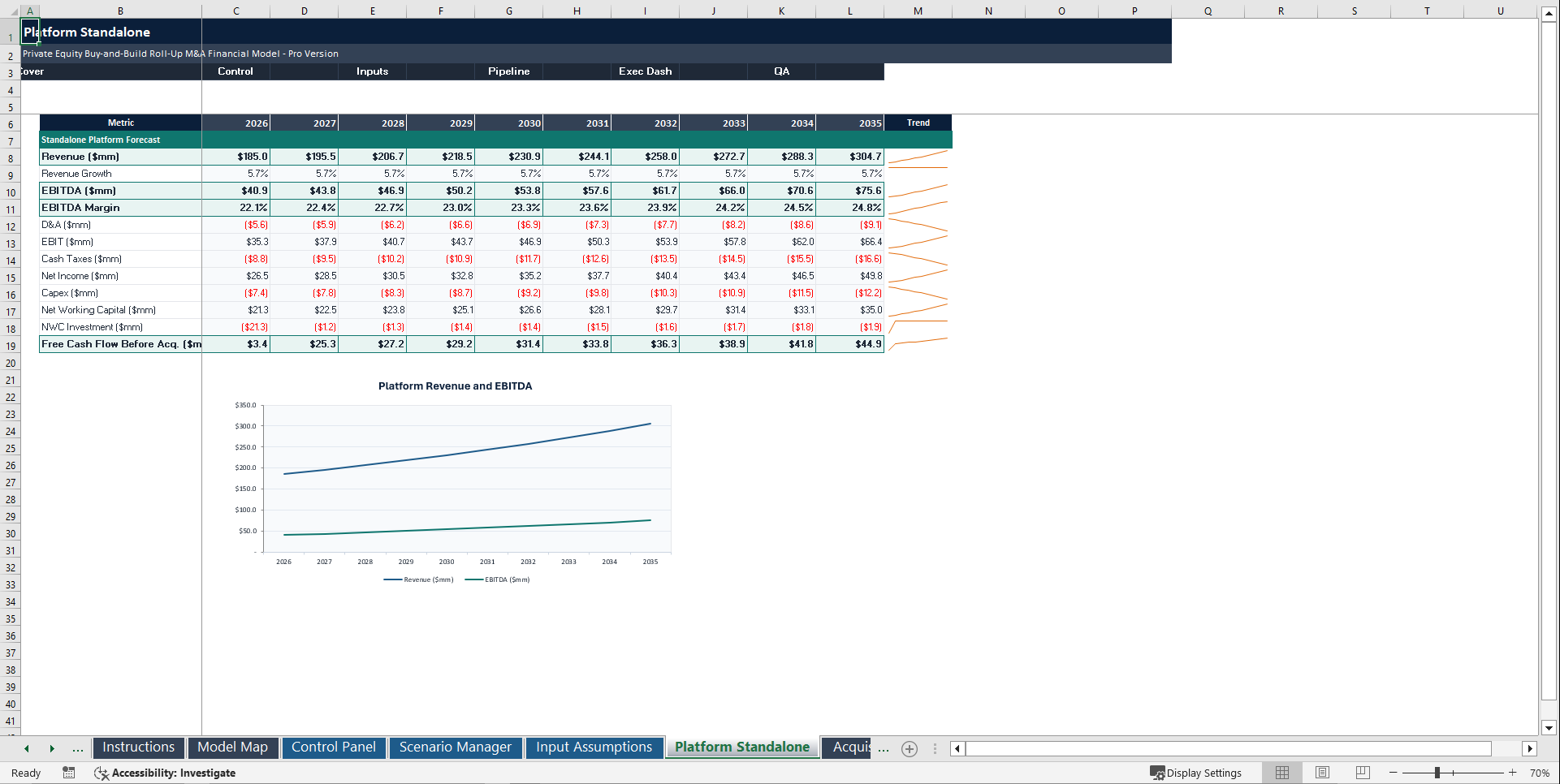 Private Equity Buy-and-Build Roll-Up M&A Financial Model (Excel template (XLSX)) Preview Image