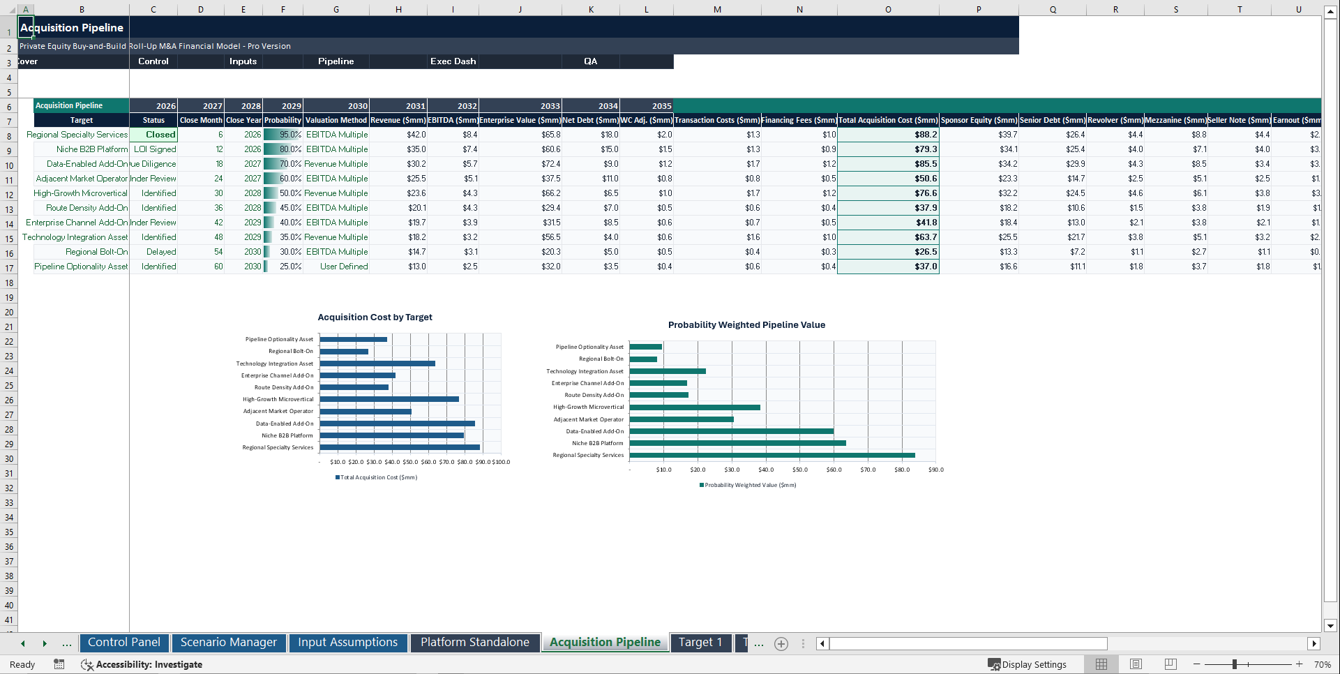 Private Equity Buy-and-Build Roll-Up M&A Financial Model (Excel template (XLSX)) Preview Image