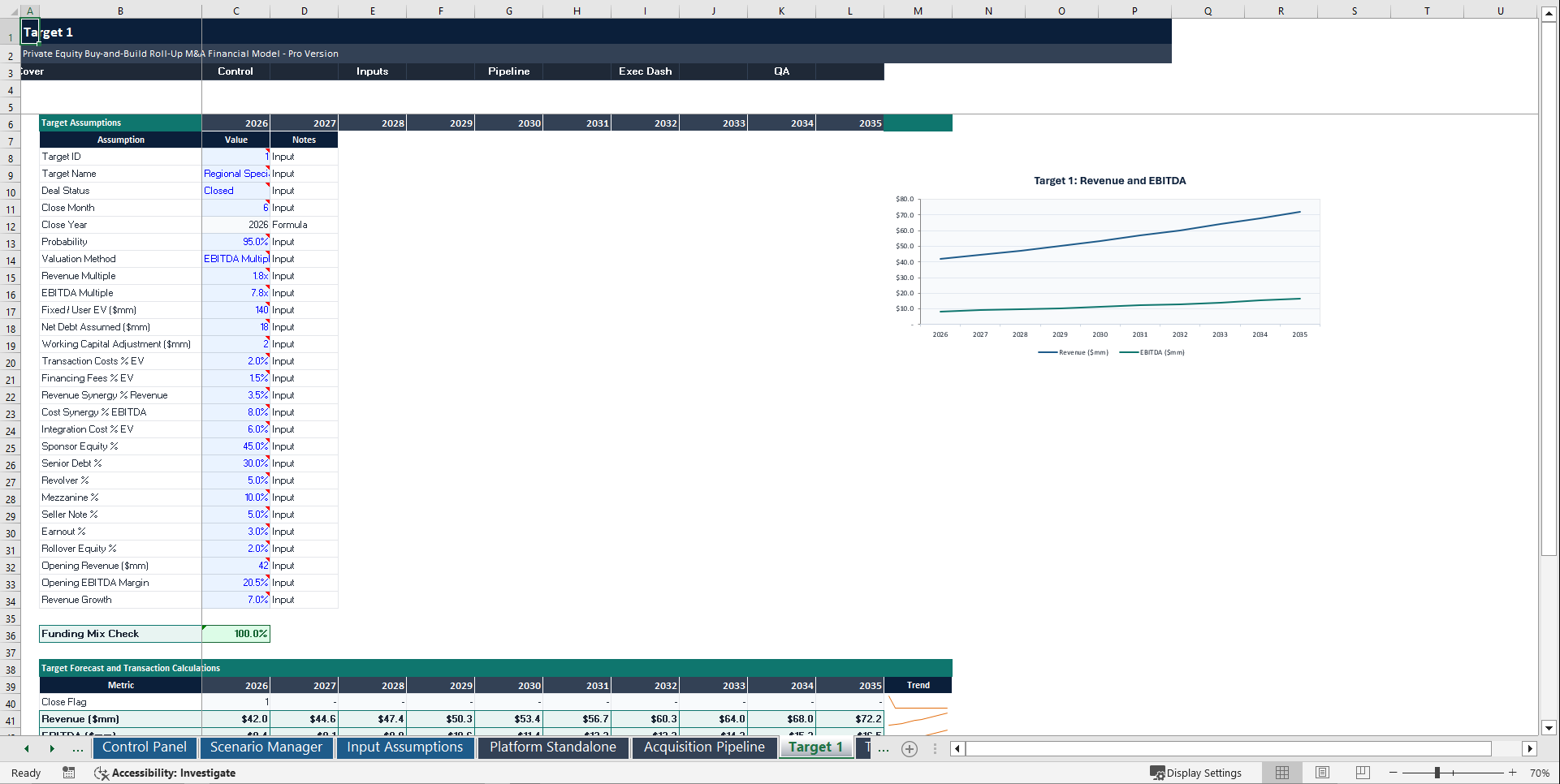 Private Equity Buy-and-Build Roll-Up M&A Financial Model (Excel template (XLSX)) Preview Image