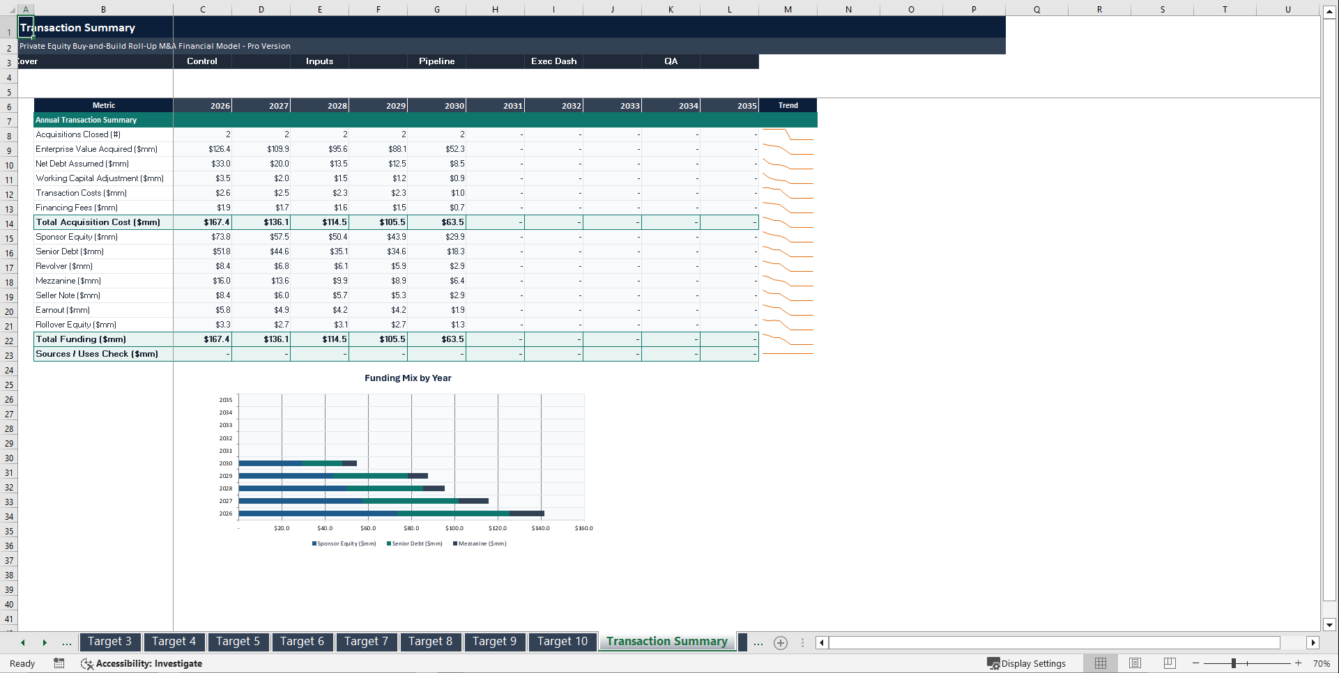 Private Equity Buy-and-Build Roll-Up M&A Financial Model (Excel template (XLSX)) Preview Image