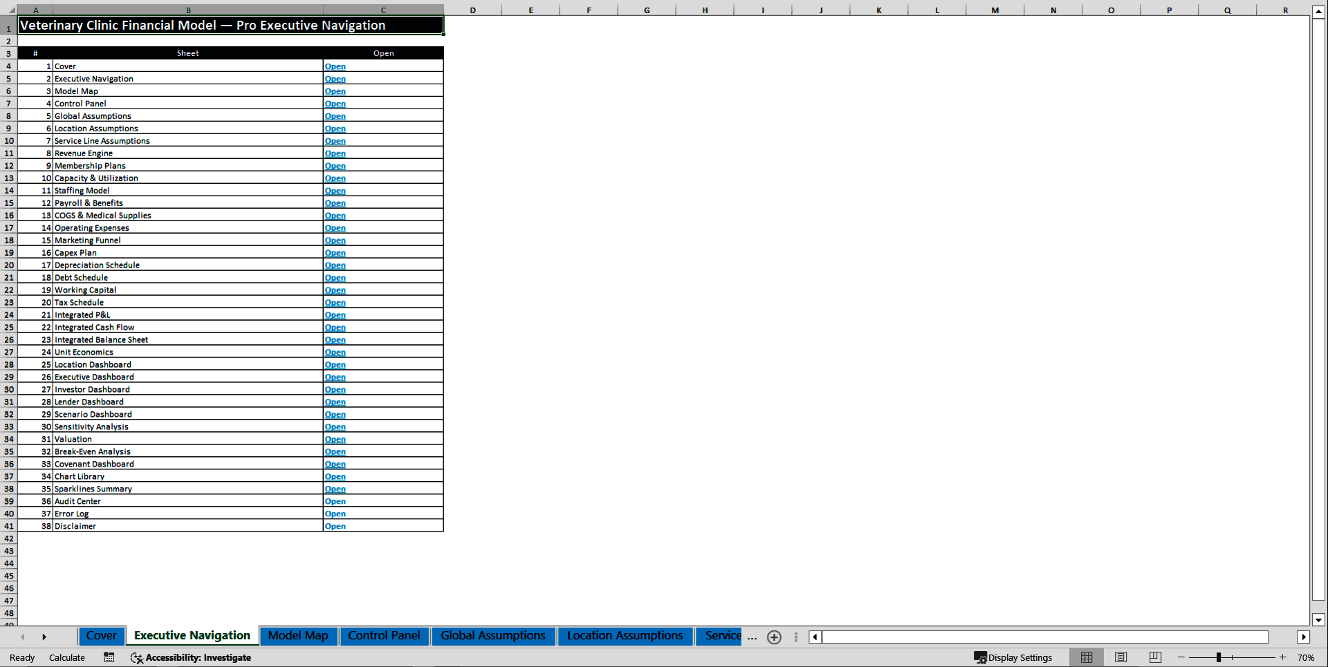 Veterinary Clinic Financial Model – 5-Year Multi-Location (Excel template (XLSX)) Preview Image
