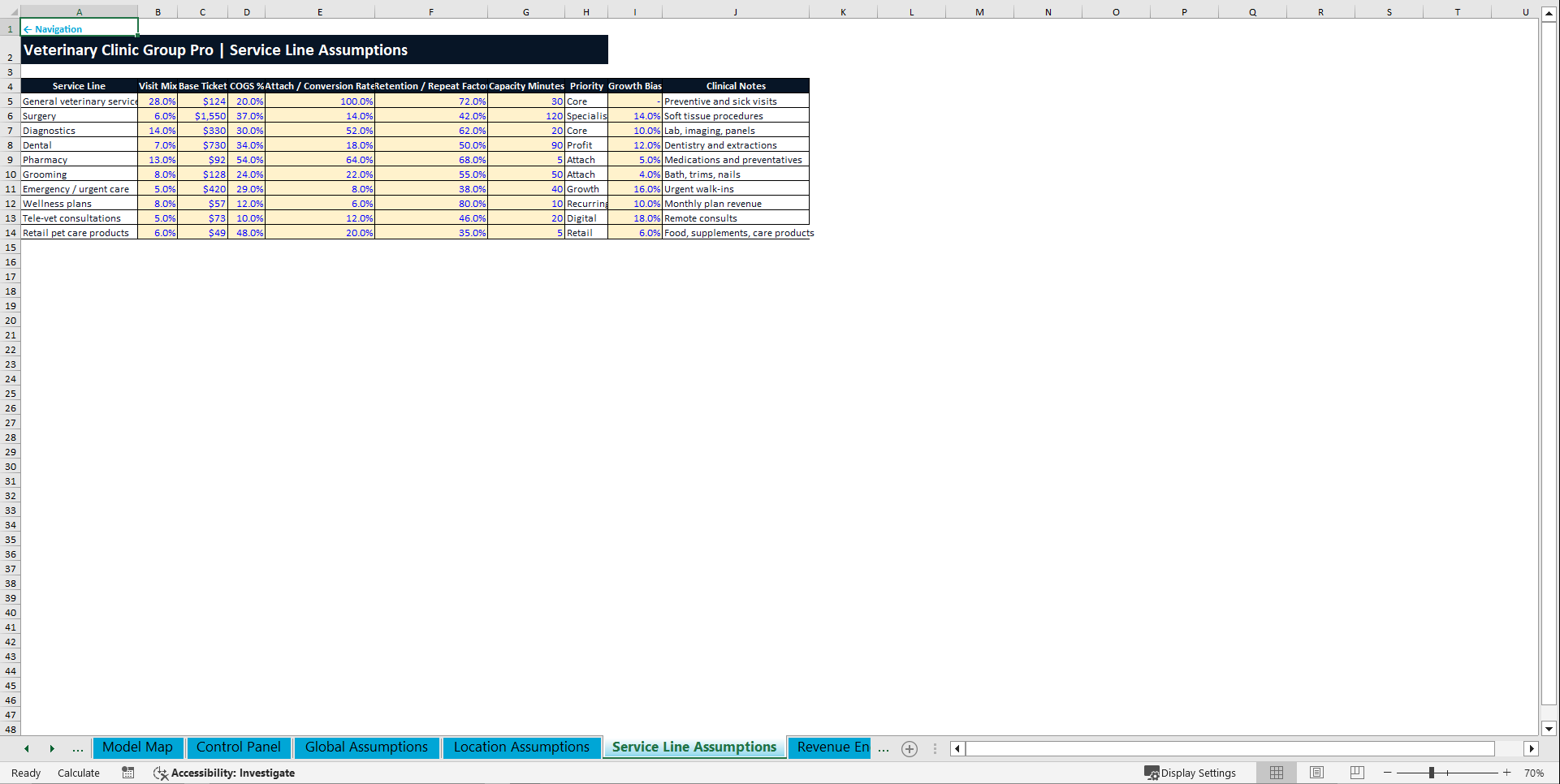 Veterinary Clinic Financial Model – 5-Year Multi-Location (Excel template (XLSX)) Preview Image