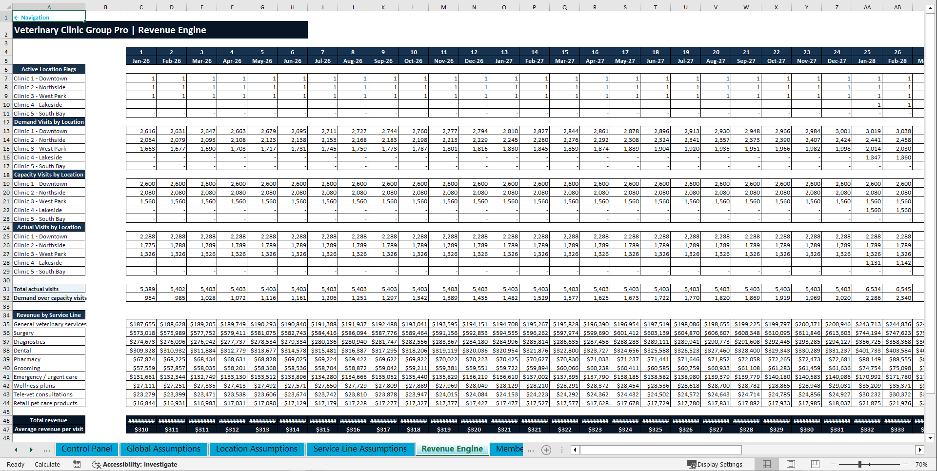 Veterinary Clinic Financial Model – 5-Year Multi-Location (Excel template (XLSX)) Preview Image