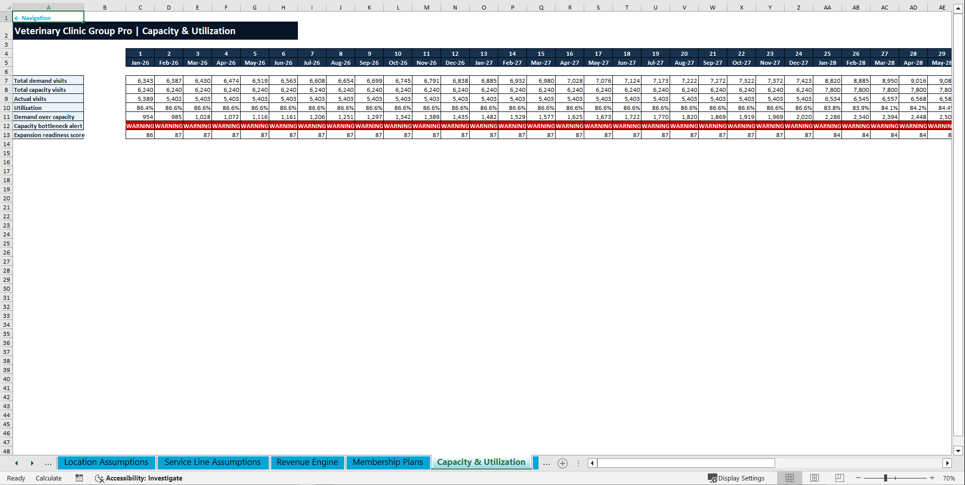Veterinary Clinic Financial Model – 5-Year Multi-Location (Excel template (XLSX)) Preview Image