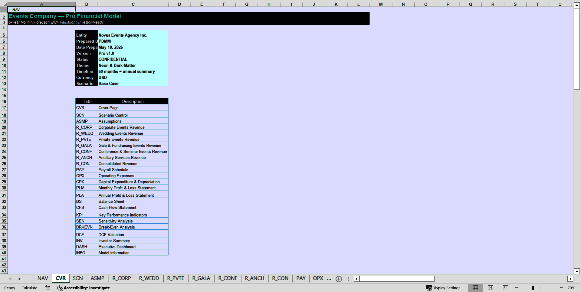 Events Company Financial Model Template – 5 Year Forecast (Excel template (XLSX)) Preview Image