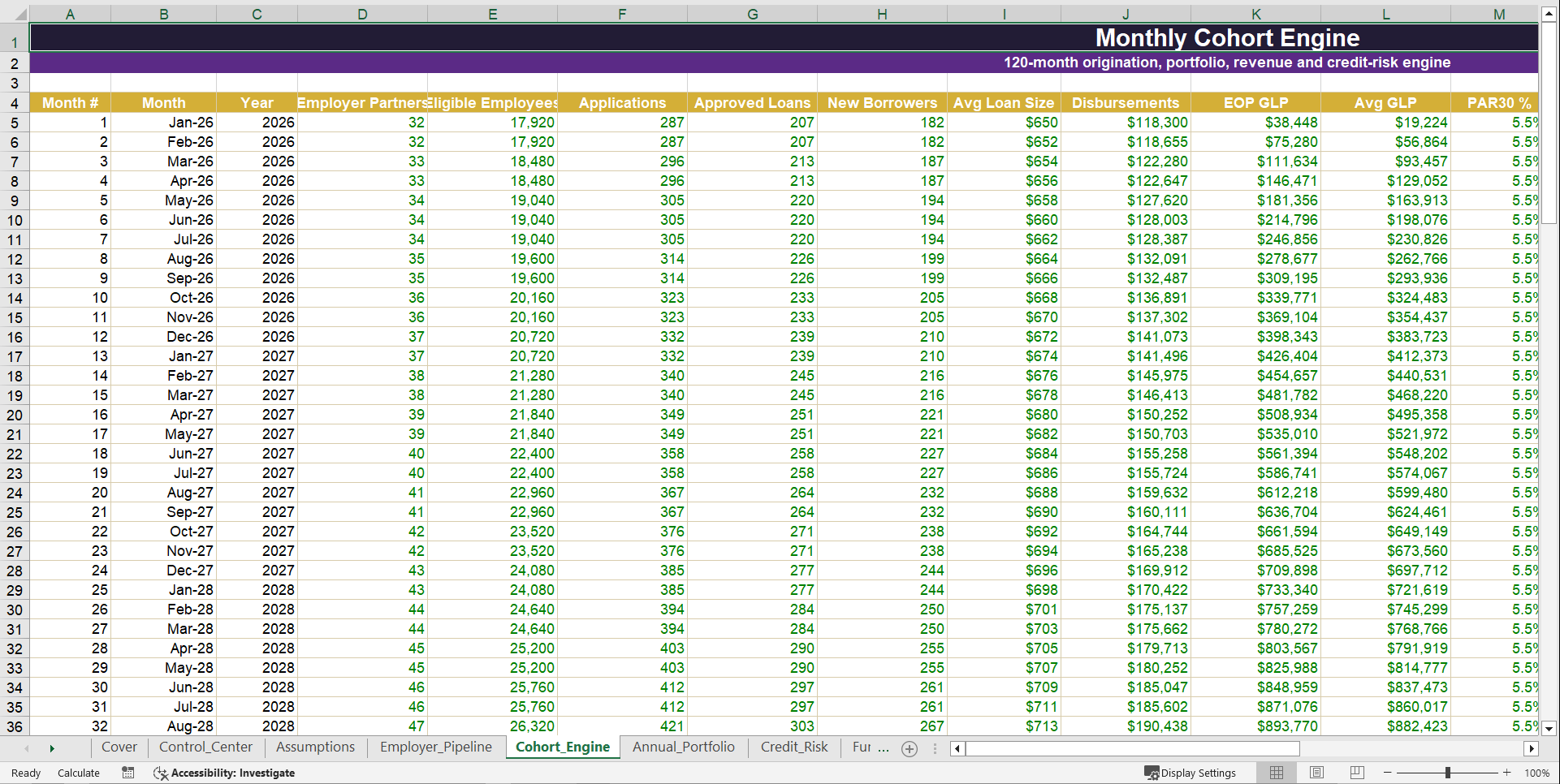Salary-Based Microfinance Lending Financial Model (Excel template (XLSX)) Preview Image