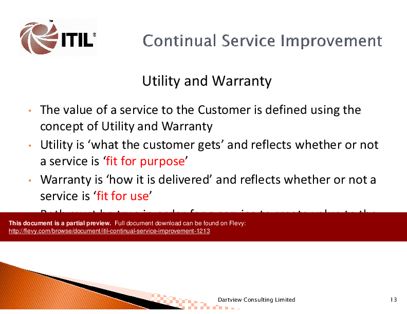 This is a partial preview of ITIL Continual Service Improvement (76-slide PowerPoint presentation (PPTX)). Full document is 76 slides. 