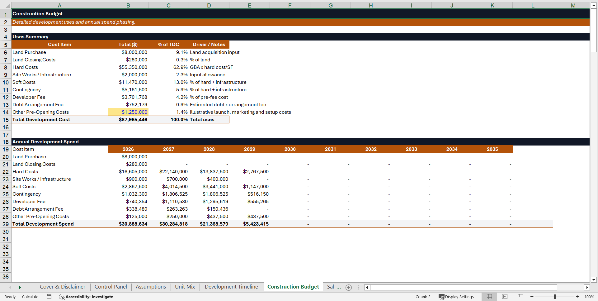 Residential Building Development Financial Model (Excel template (XLSX)) Preview Image