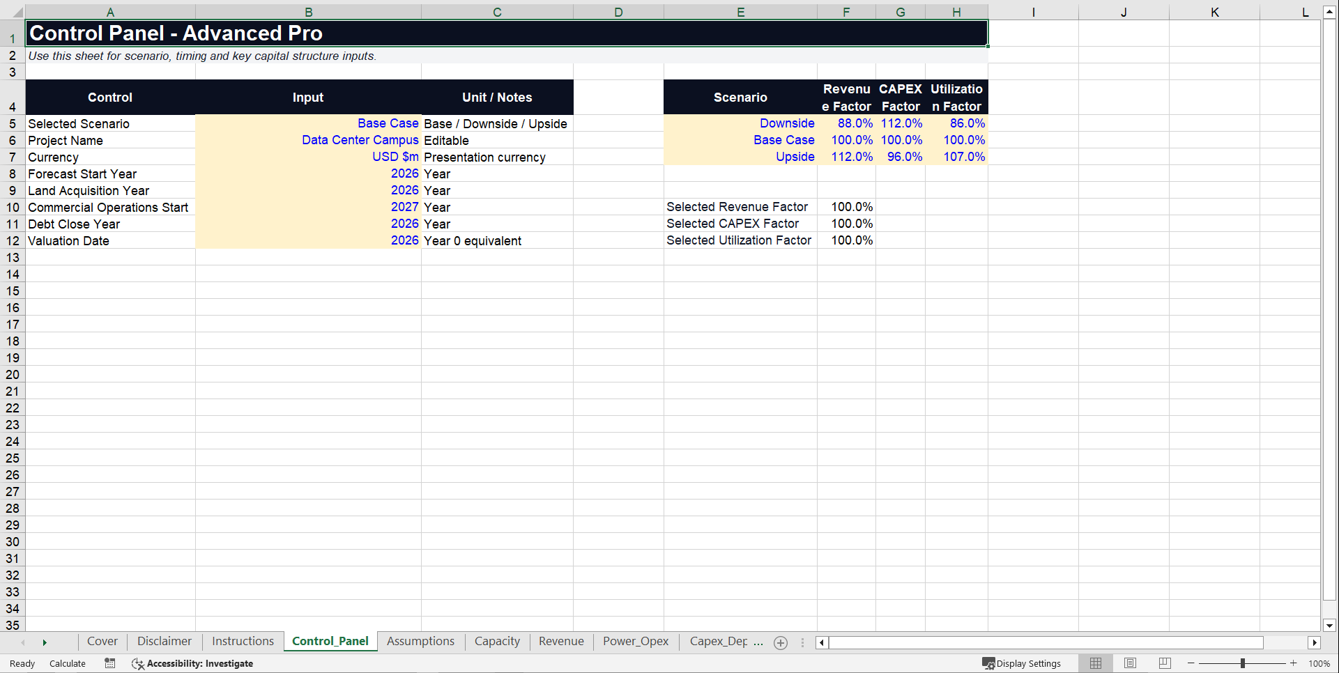 Data Center Development Financial Model (Excel template (XLSX)) Preview Image