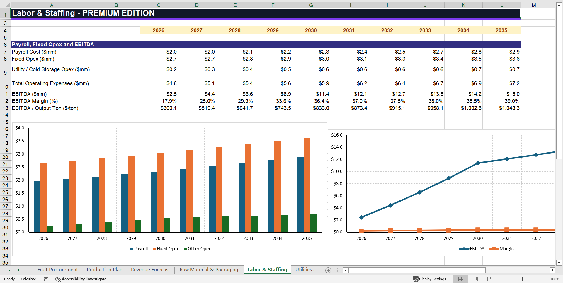 Fruit Processing Facility Financial Model (Excel template (XLSX)) Preview Image
