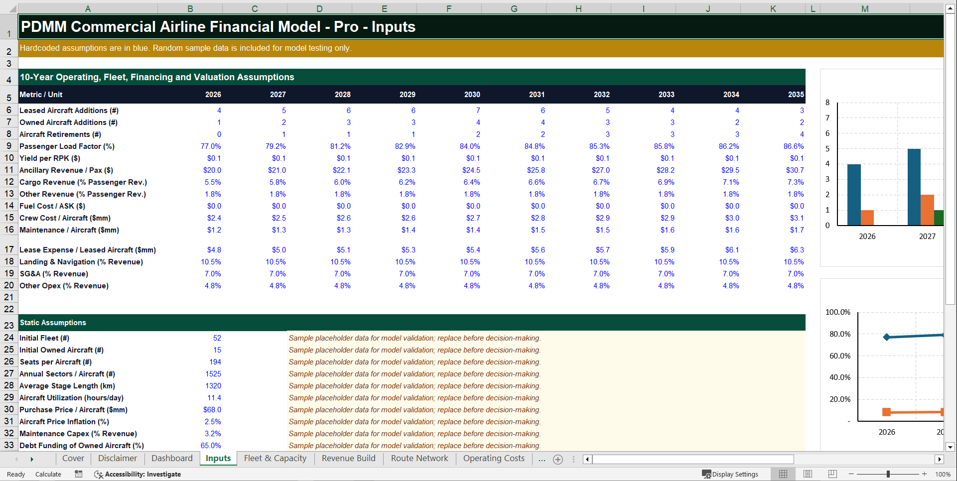Commercial Airline Financial Model (Excel template (XLSX)) Preview Image