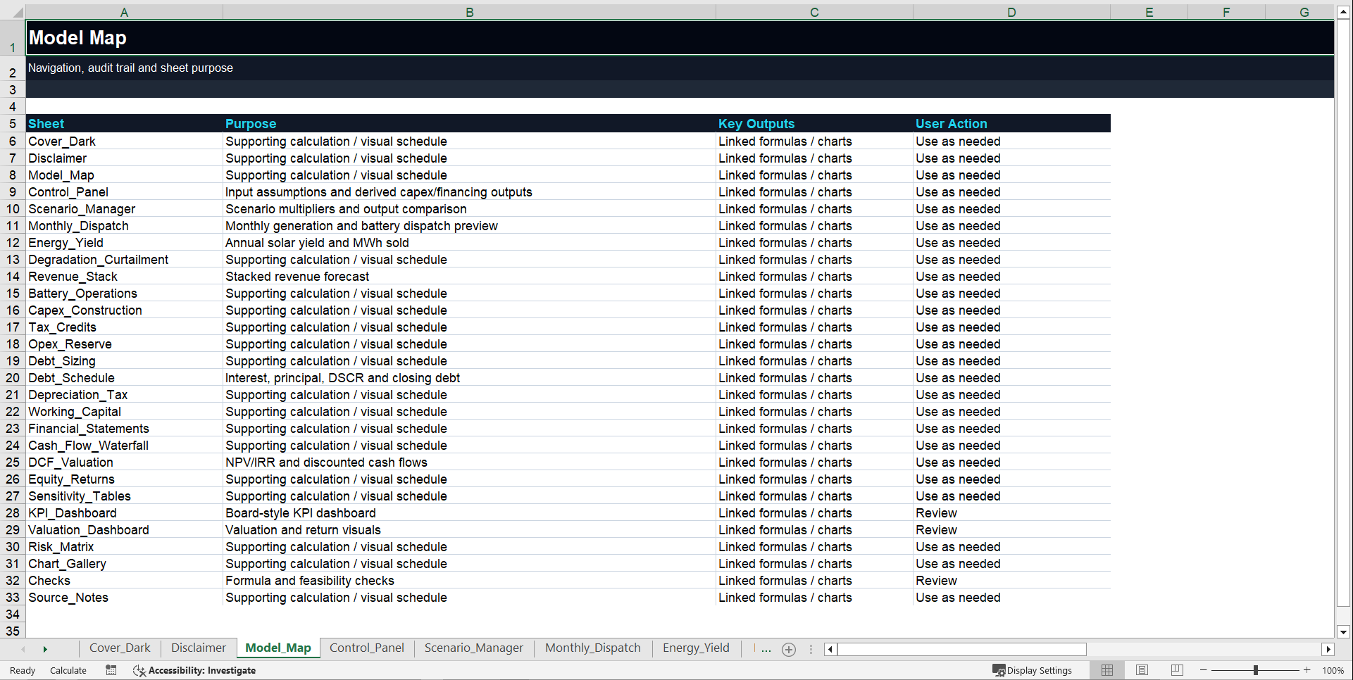Solar + BESS Financial Model - 30 Years (Excel template (XLSX)) Preview Image