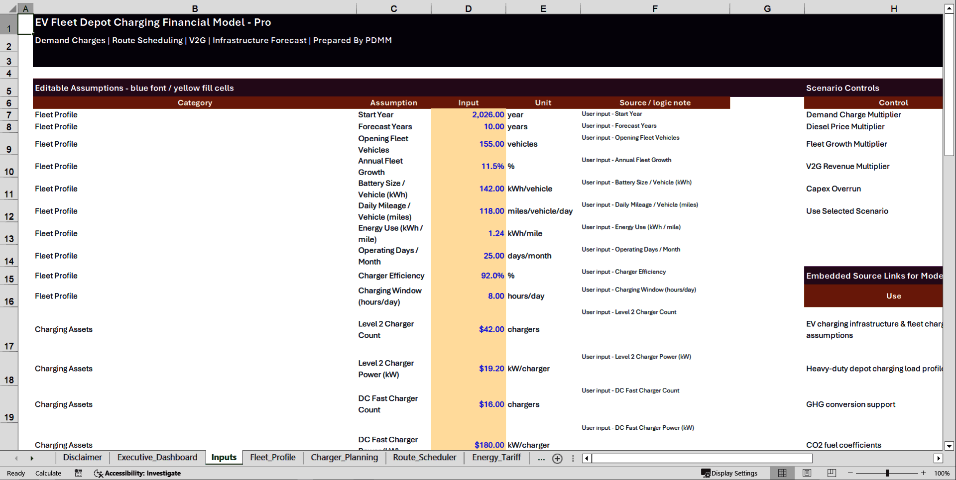 EV Fleet Depot Charging Financial Model (Excel template (XLSX)) Preview Image