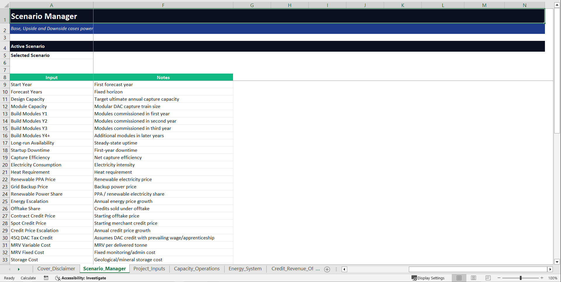 Direct Air Capture Carbon Removal Financial Model (Excel template (XLSX)) Preview Image