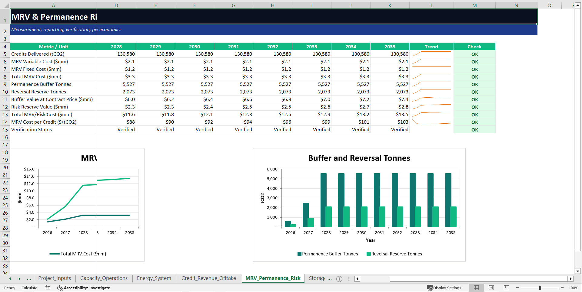 Direct Air Capture Carbon Removal Financial Model (Excel template (XLSX)) Preview Image