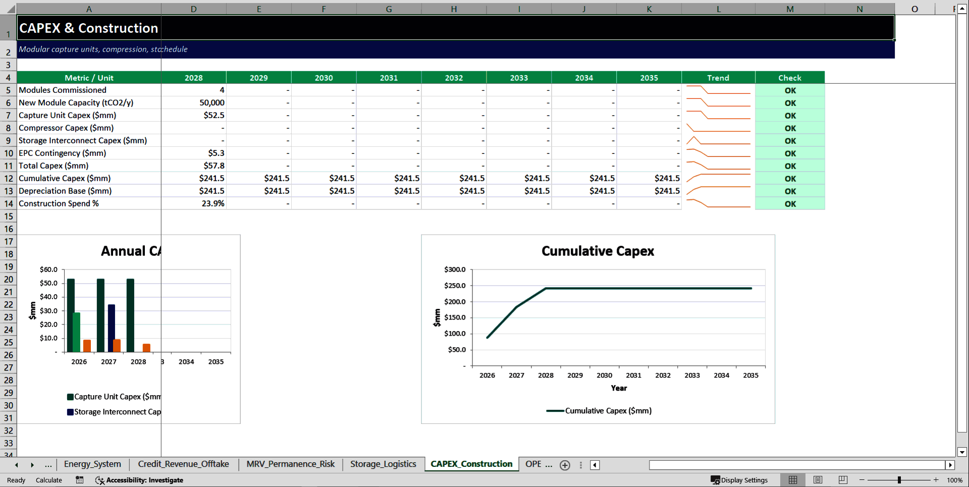 Direct Air Capture Carbon Removal Financial Model (Excel template (XLSX)) Preview Image