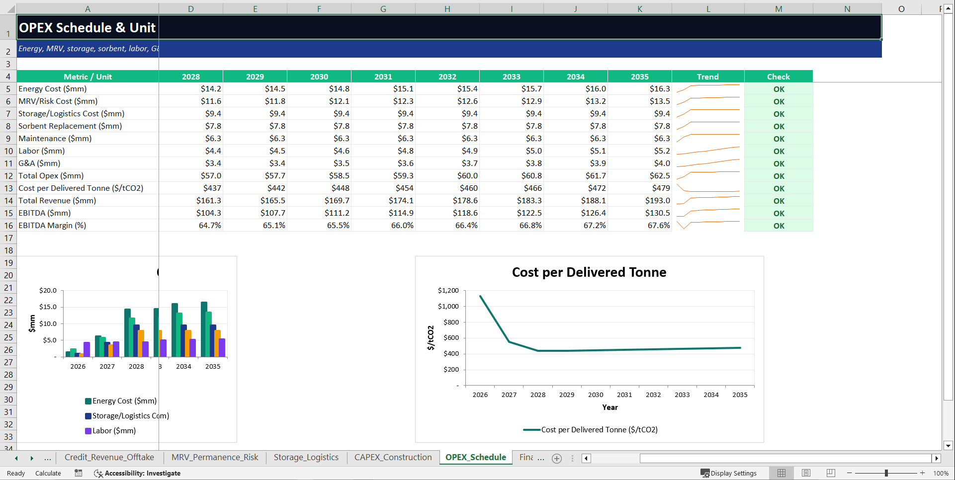 Direct Air Capture Carbon Removal Financial Model (Excel template (XLSX)) Preview Image