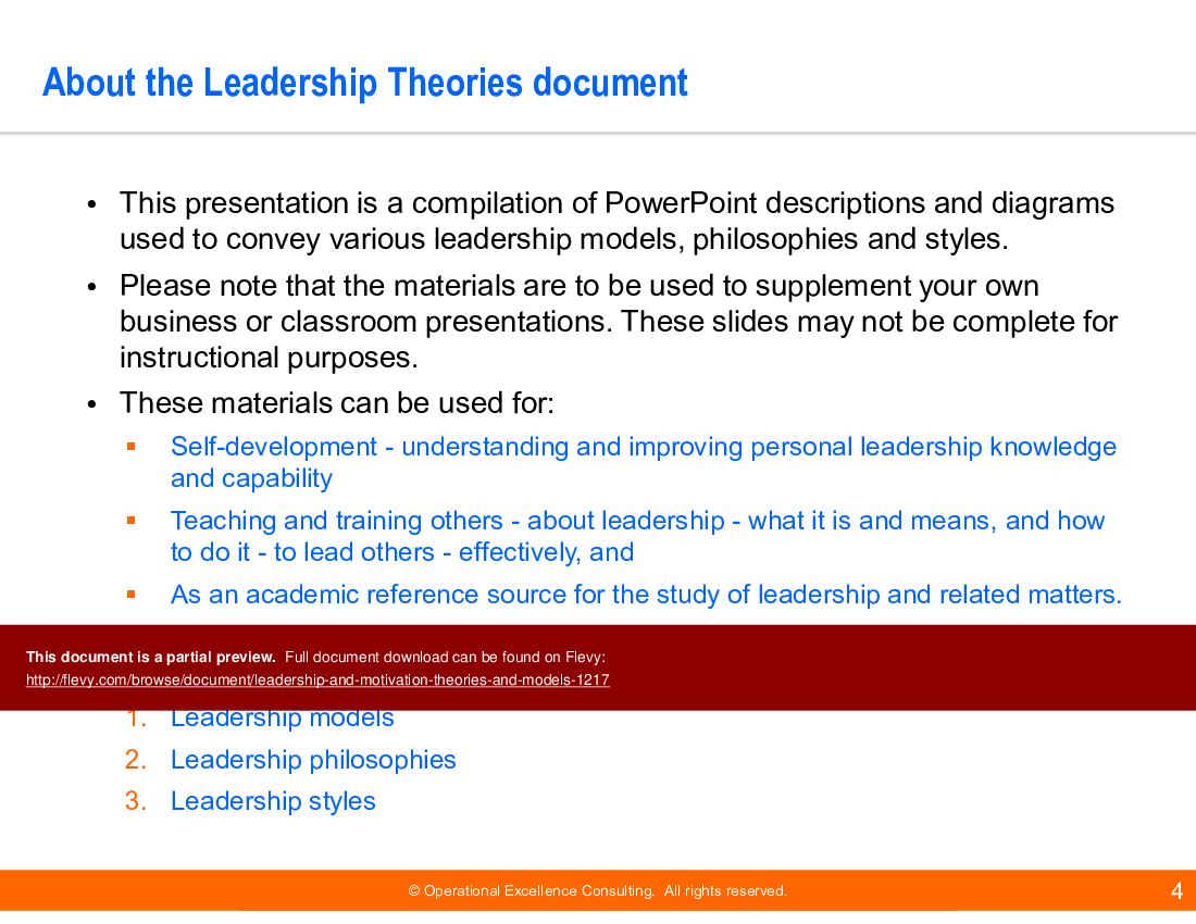 Leadership & Motivation Theories & Models (237-slide PowerPoint presentation (PPTX)) Preview Image