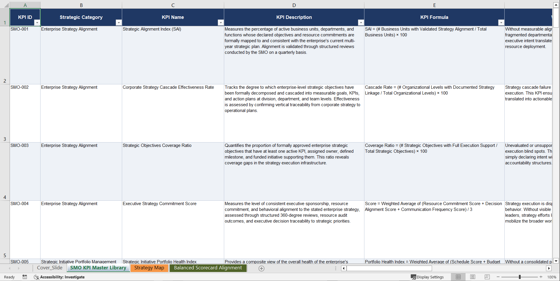 Strategic Management Office (SMO) KPIs & Benchmarks (Excel template (XLSX)) Preview Image