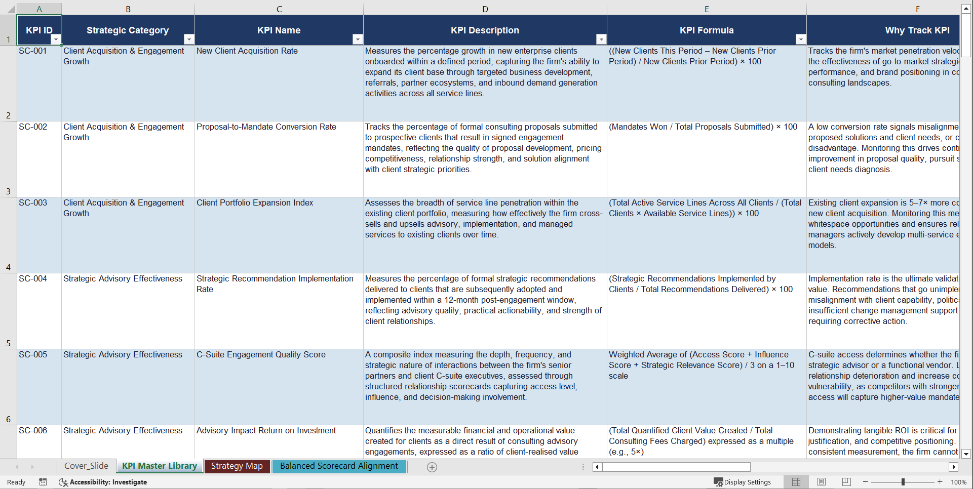 Strategy Consulting KPIs & Benchmarks (Excel template (XLSX)) Preview Image