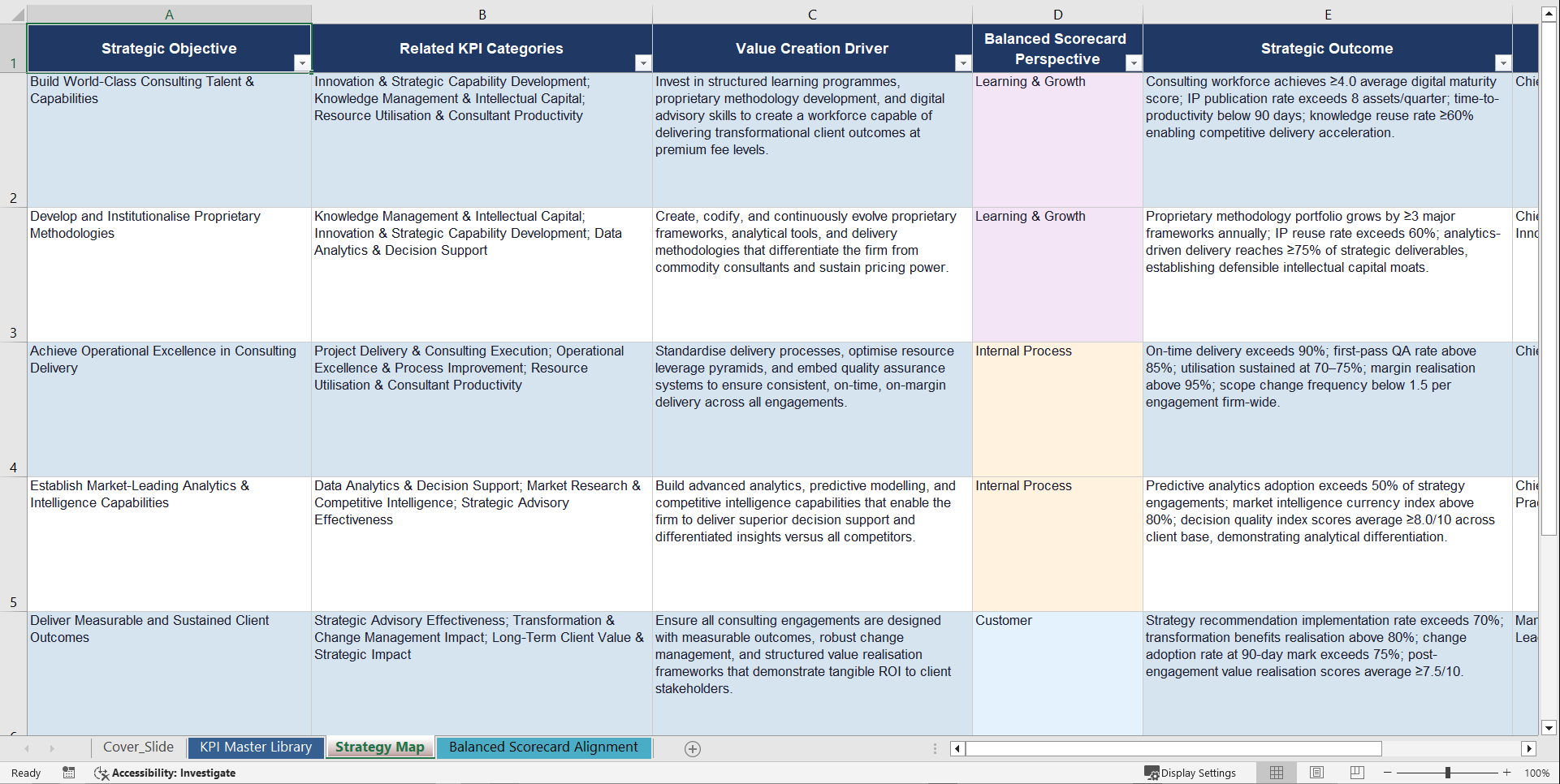 Strategy Consulting KPIs & Benchmarks (Excel template (XLSX)) Preview Image