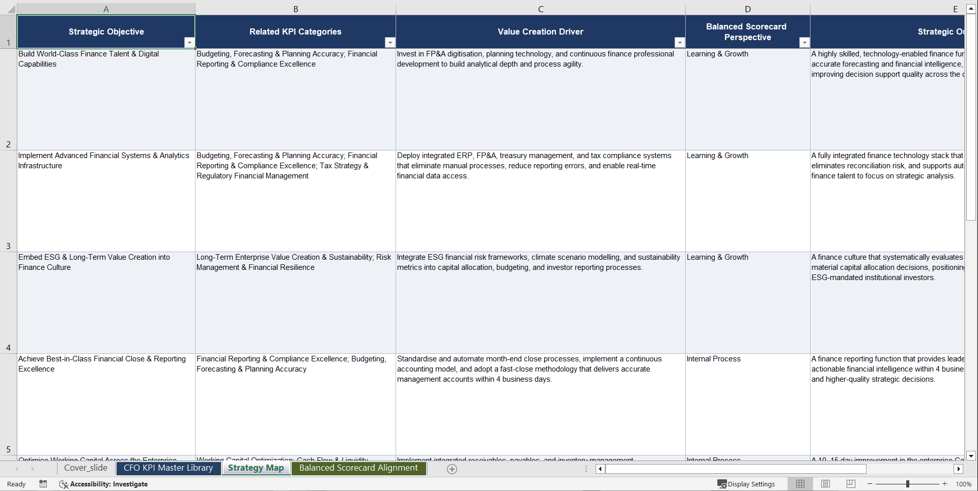 Chief Financial Officer (CFO) KPIs &  Benchmarks (Excel template (XLSX)) Preview Image