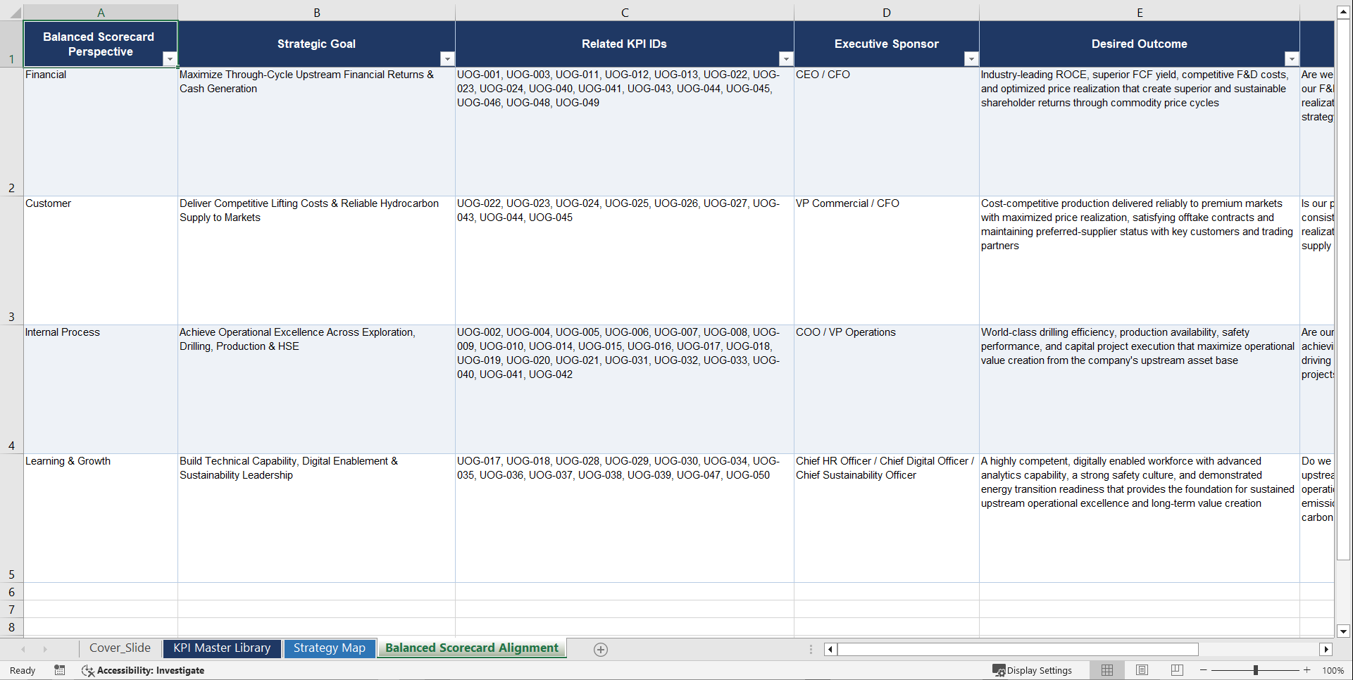 Upstream Oil & Gas Business KPIs &  Benchmarks (Excel template (XLSX)) Preview Image